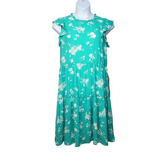 Good Luck Gem Teal Floral Size Medium Ruffle Dress - Picture 1 of 11